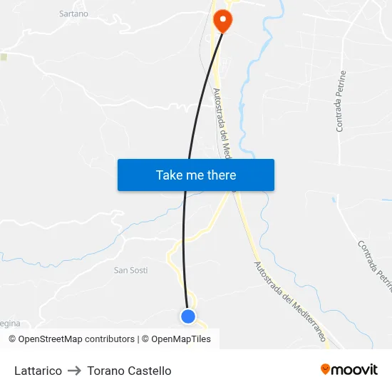 Lattarico to Torano Castello map