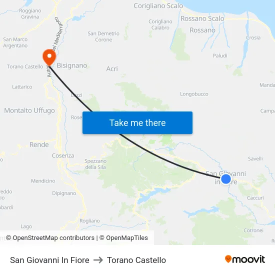 San Giovanni In Fiore to Torano Castello map