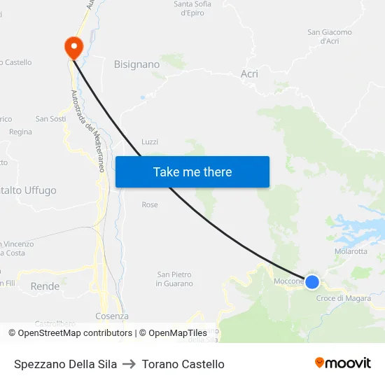 Spezzano Della Sila to Torano Castello map