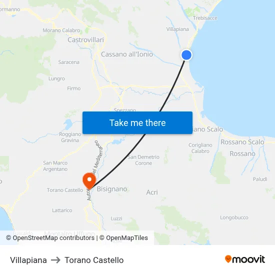 Villapiana to Torano Castello map
