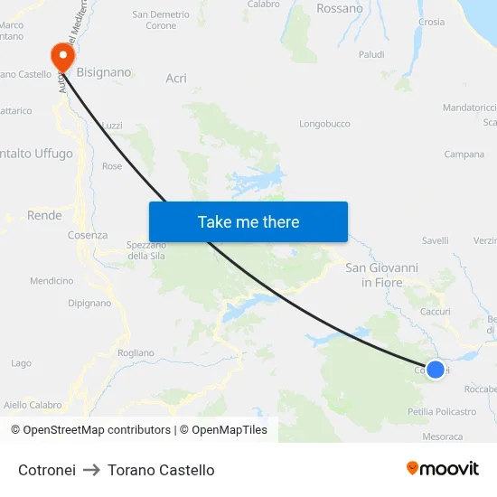 Cotronei to Torano Castello map
