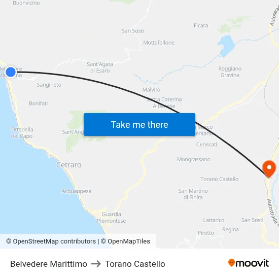 Belvedere Marittimo to Torano Castello map