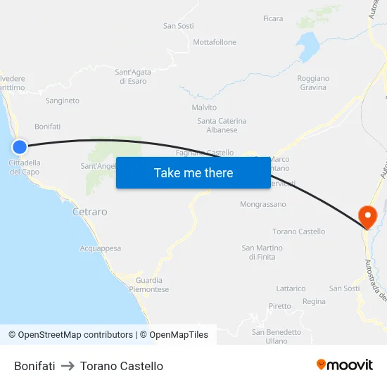 Bonifati to Torano Castello map