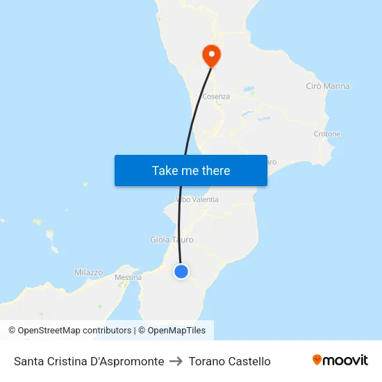 Santa Cristina D'Aspromonte to Torano Castello map