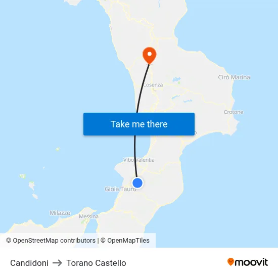 Candidoni to Torano Castello map