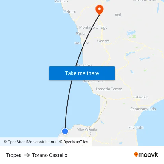 Tropea to Torano Castello map
