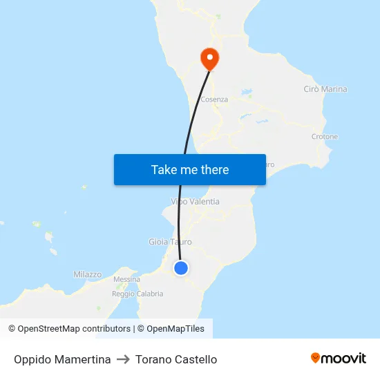 Oppido Mamertina to Torano Castello map