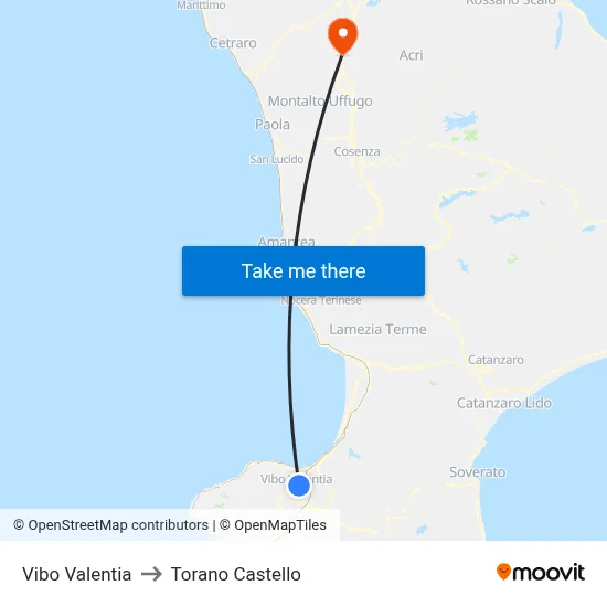 Vibo Valentia to Torano Castello map