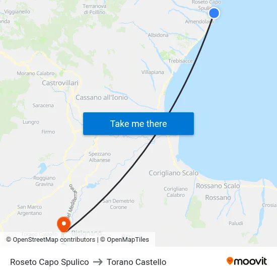 Roseto Capo Spulico to Torano Castello map