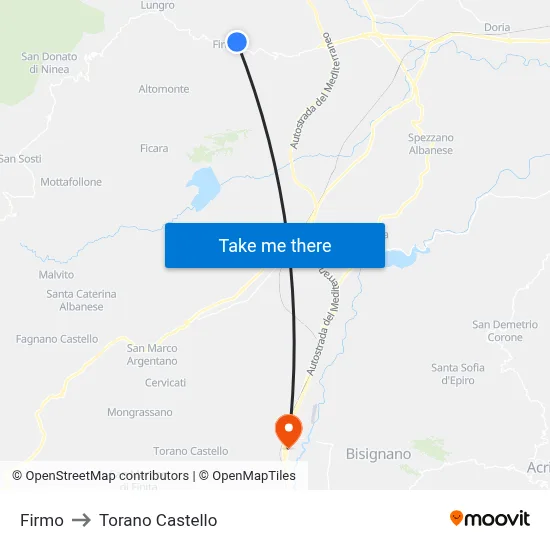 Firmo to Torano Castello map