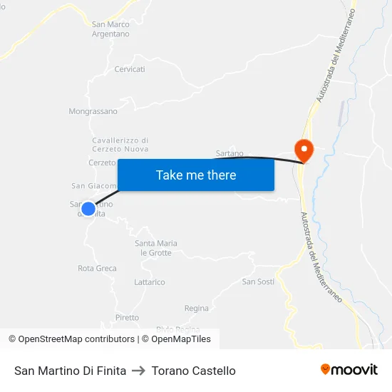 San Martino Di Finita to Torano Castello map