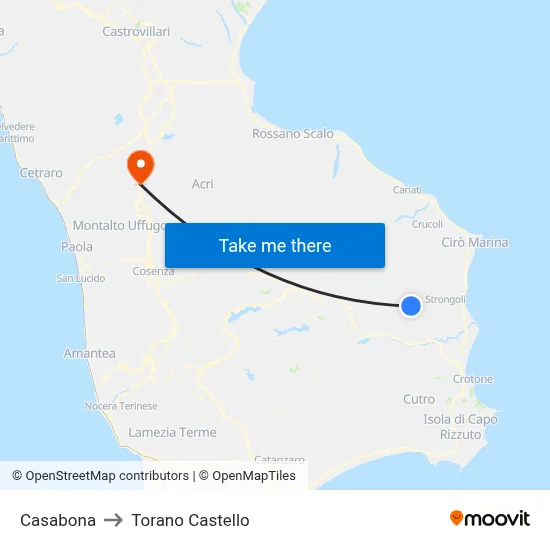 Casabona to Torano Castello map