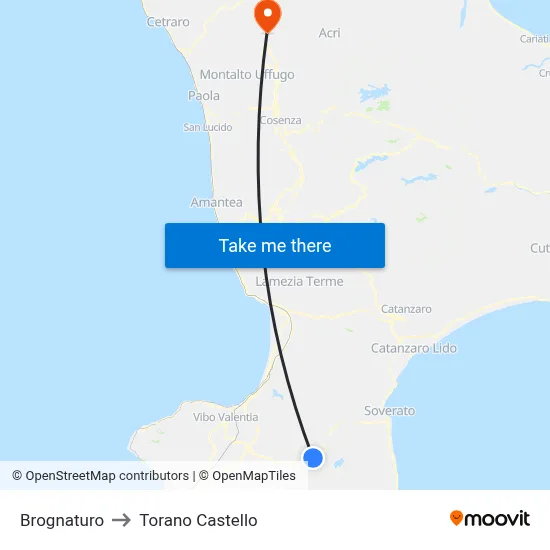 Brognaturo to Torano Castello map