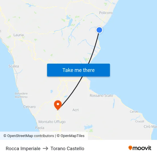 Rocca Imperiale to Torano Castello map