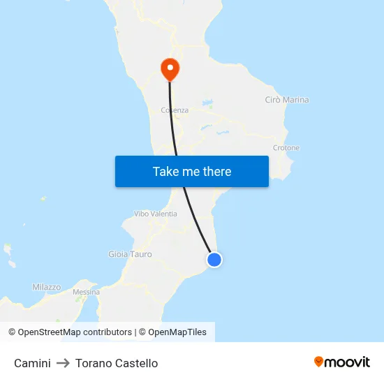 Camini to Torano Castello map