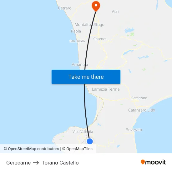 Gerocarne to Torano Castello map