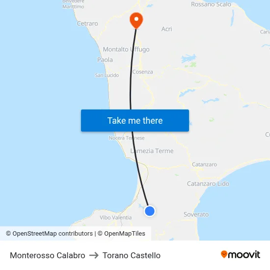 Monterosso Calabro to Torano Castello map