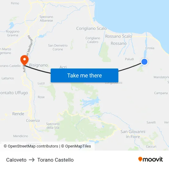 Caloveto to Torano Castello map