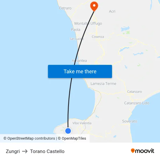 Zungri to Torano Castello map