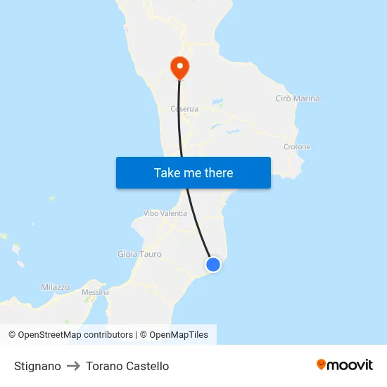 Stignano to Torano Castello map