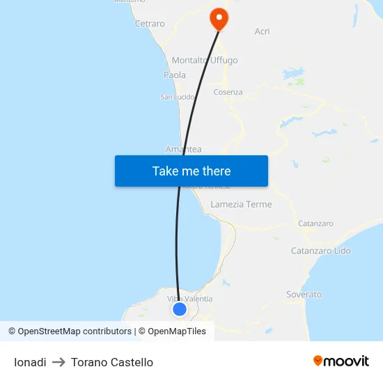 Ionadi to Torano Castello map