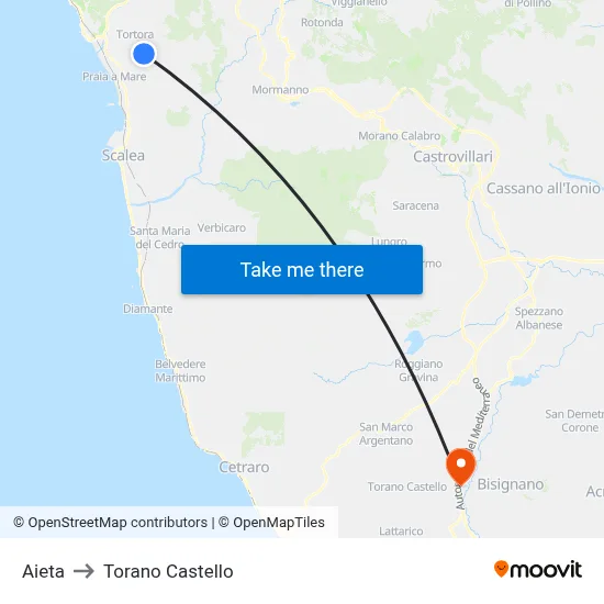 Aieta to Torano Castello map