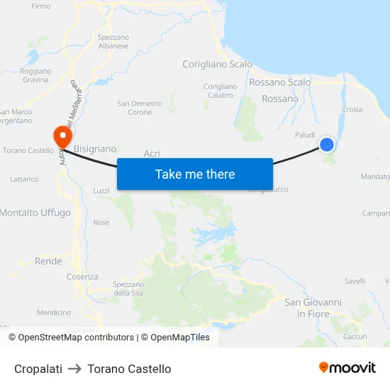 Cropalati to Torano Castello map