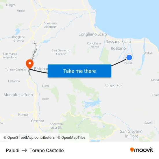 Paludi to Torano Castello map