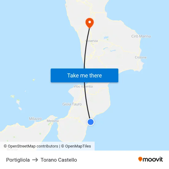 Portigliola to Torano Castello map