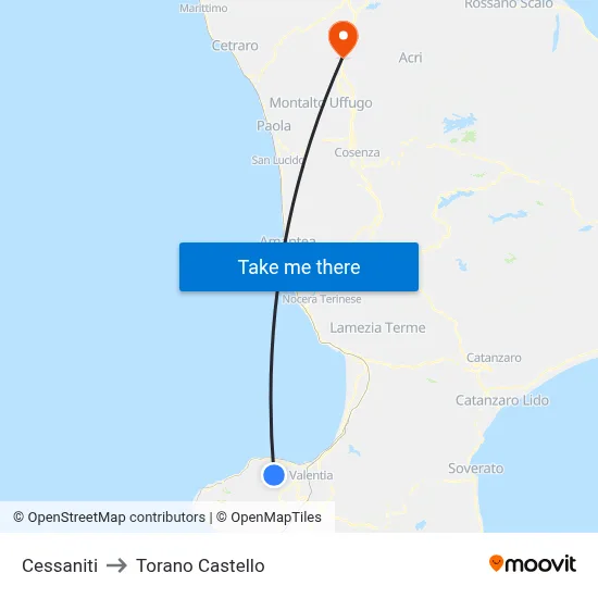 Cessaniti to Torano Castello map