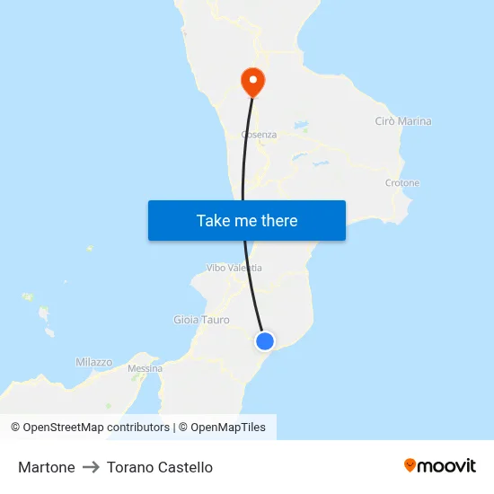 Martone to Torano Castello map