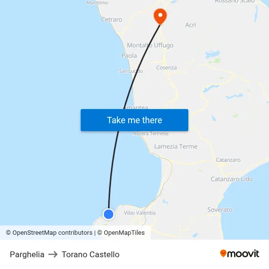 Parghelia to Torano Castello map