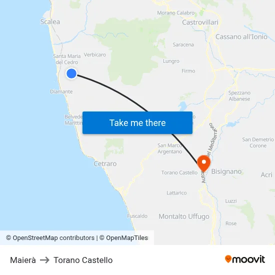 Maierà to Torano Castello map