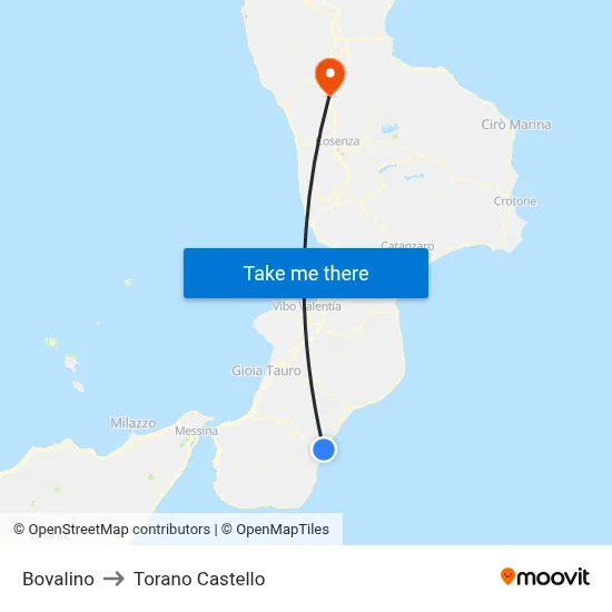 Bovalino to Torano Castello map