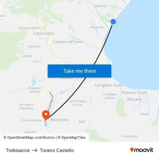 Trebisacce to Torano Castello map