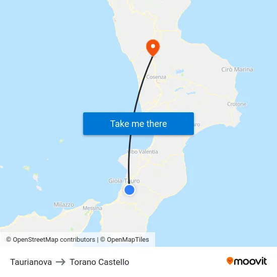 Taurianova to Torano Castello map