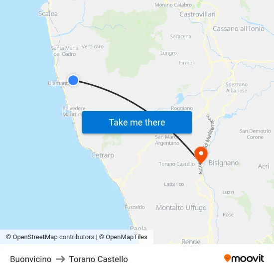 Buonvicino to Torano Castello map