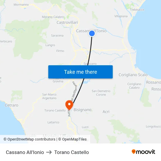 Cassano All'Ionio to Torano Castello map