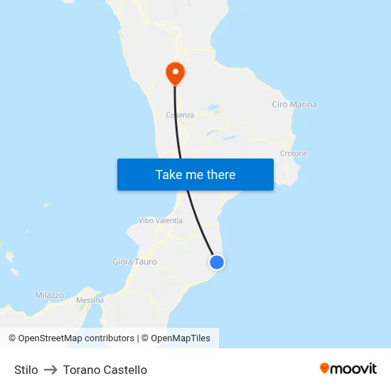 Stilo to Torano Castello map