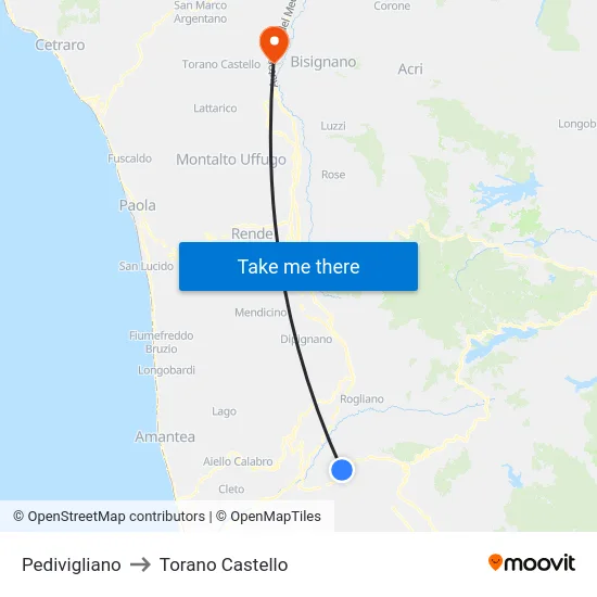 Pedivigliano to Torano Castello map