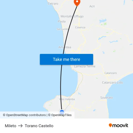 Mileto to Torano Castello map