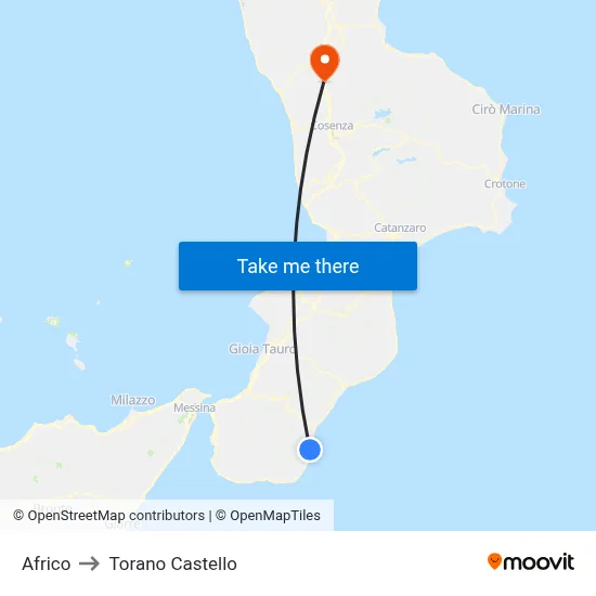 Africo to Torano Castello map