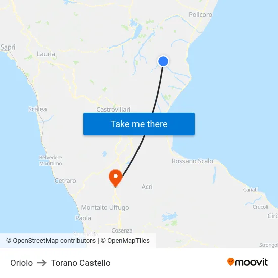Oriolo to Torano Castello map