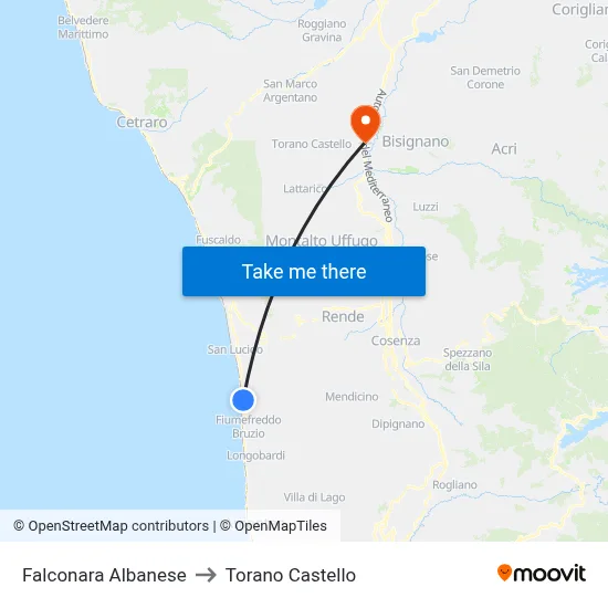 Falconara Albanese to Torano Castello map
