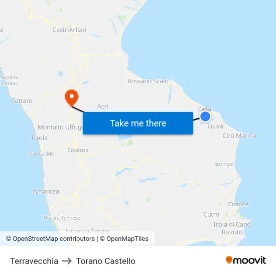 Terravecchia to Torano Castello map