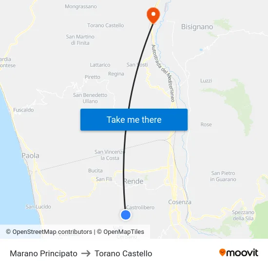 Marano Principato to Torano Castello map