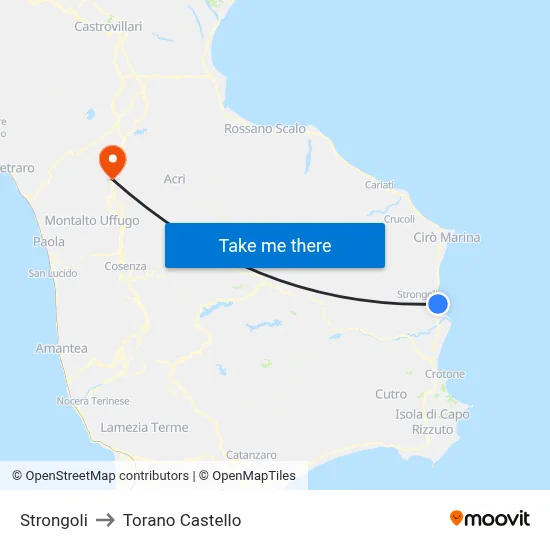 Strongoli to Torano Castello map