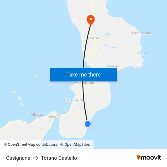 Casignana to Torano Castello map