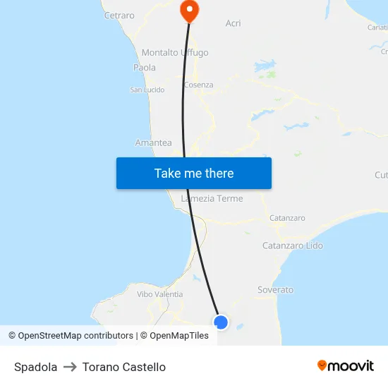 Spadola to Torano Castello map