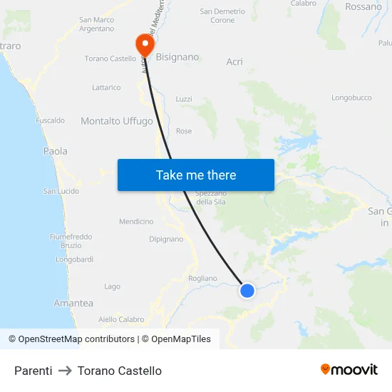 Parenti to Torano Castello map